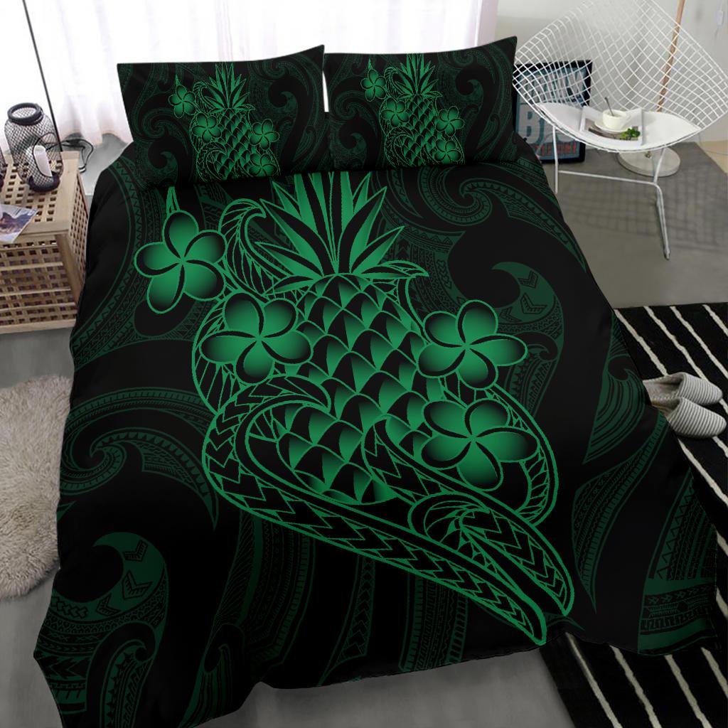 Polynesian Bedding Set - Hawaii Duvet Cover Set Green Pineapple - Polynesian Pride