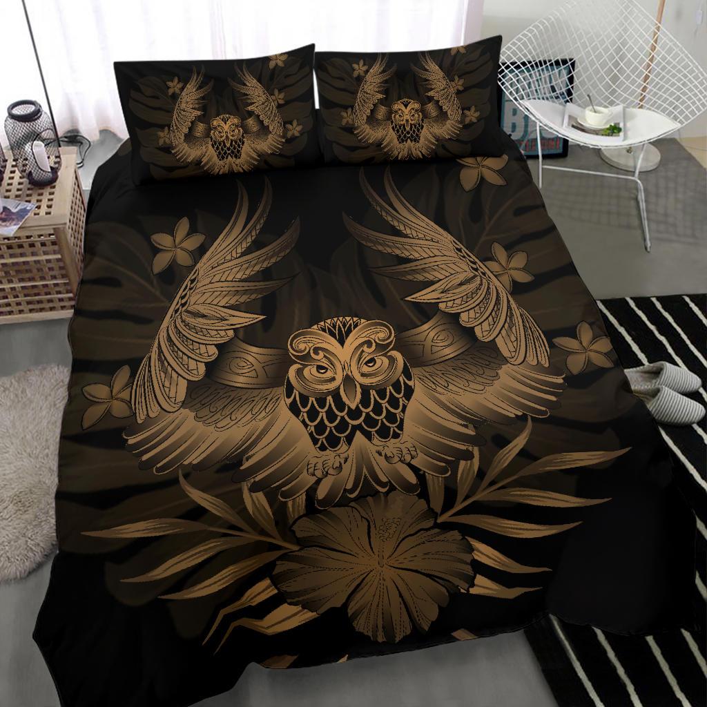 Hawaiian Owl Hibiscus Plumeria Polynesian Bedding Set - Gold - Polynesian Pride