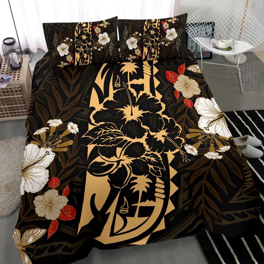 Polynesian Bedding Set - Guam Duvet Cover Set - Gold Hibiscus - Polynesian Pride