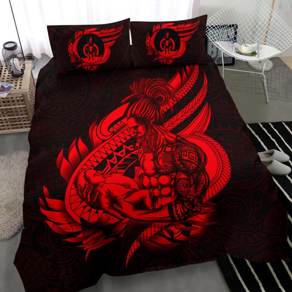 Polynesian Bedding Set - Vanuatu Duvet Cover Set Father And Son Red Red - Polynesian Pride