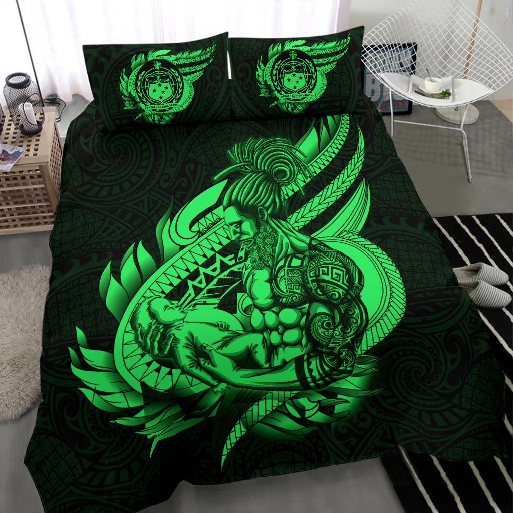 Polynesian Bedding Set - Samoa Duvet Cover Set Father And Son Green Green - Polynesian Pride