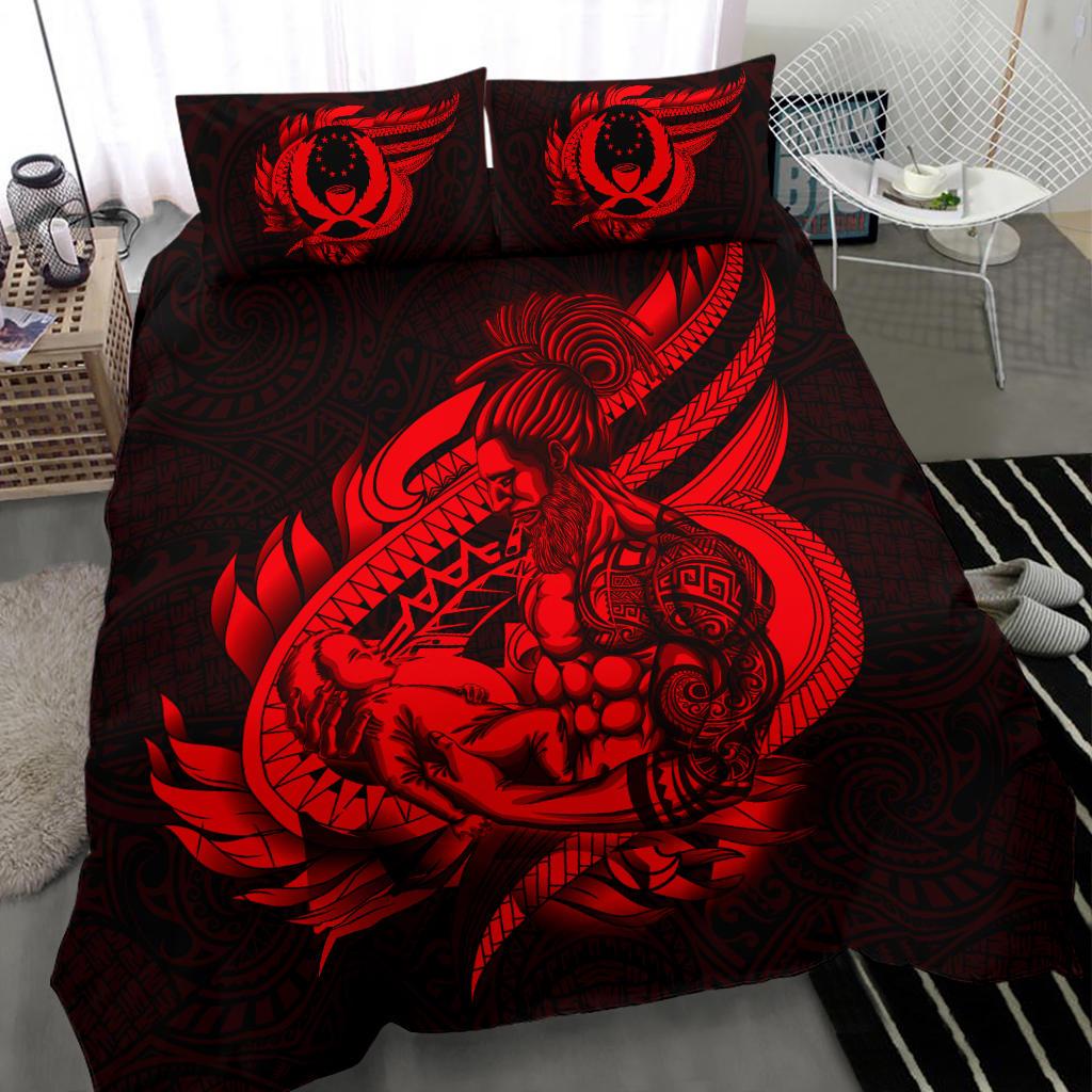 Polynesian Bedding Set - Pohnpei Duvet Cover Set Father And Son Red Red - Polynesian Pride