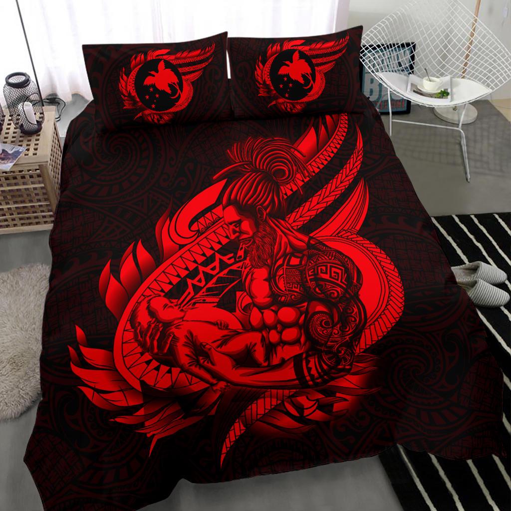 Polynesian Bedding Set - Papua New Guinea Duvet Cover Set Father And Son Red Red - Polynesian Pride