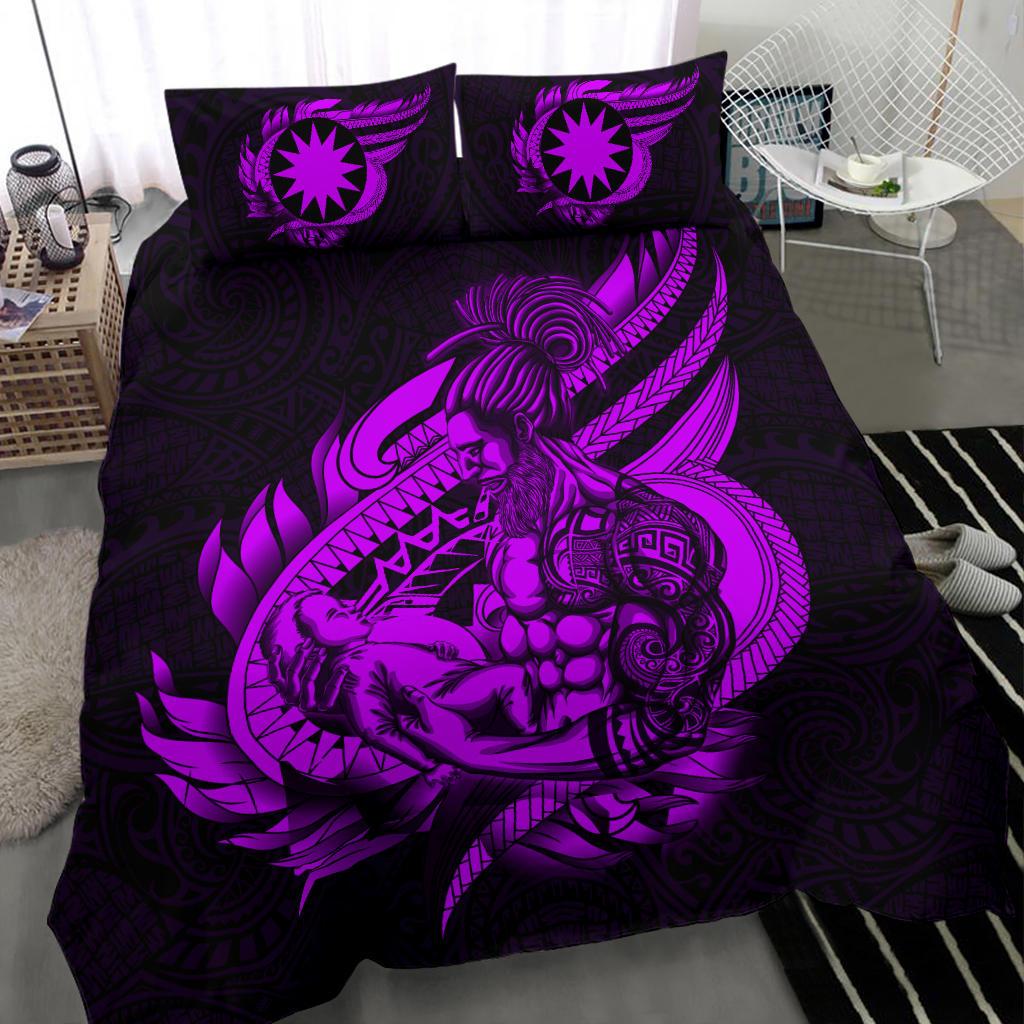 Polynesian Bedding Set - Nauru Duvet Cover Set Father And Son Purple Purple - Polynesian Pride
