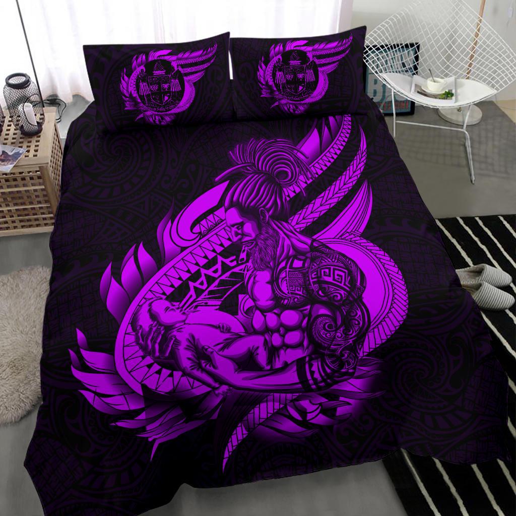 Polynesian Bedding Set - Fiji Duvet Cover Set Father And Son Purple Purple - Polynesian Pride