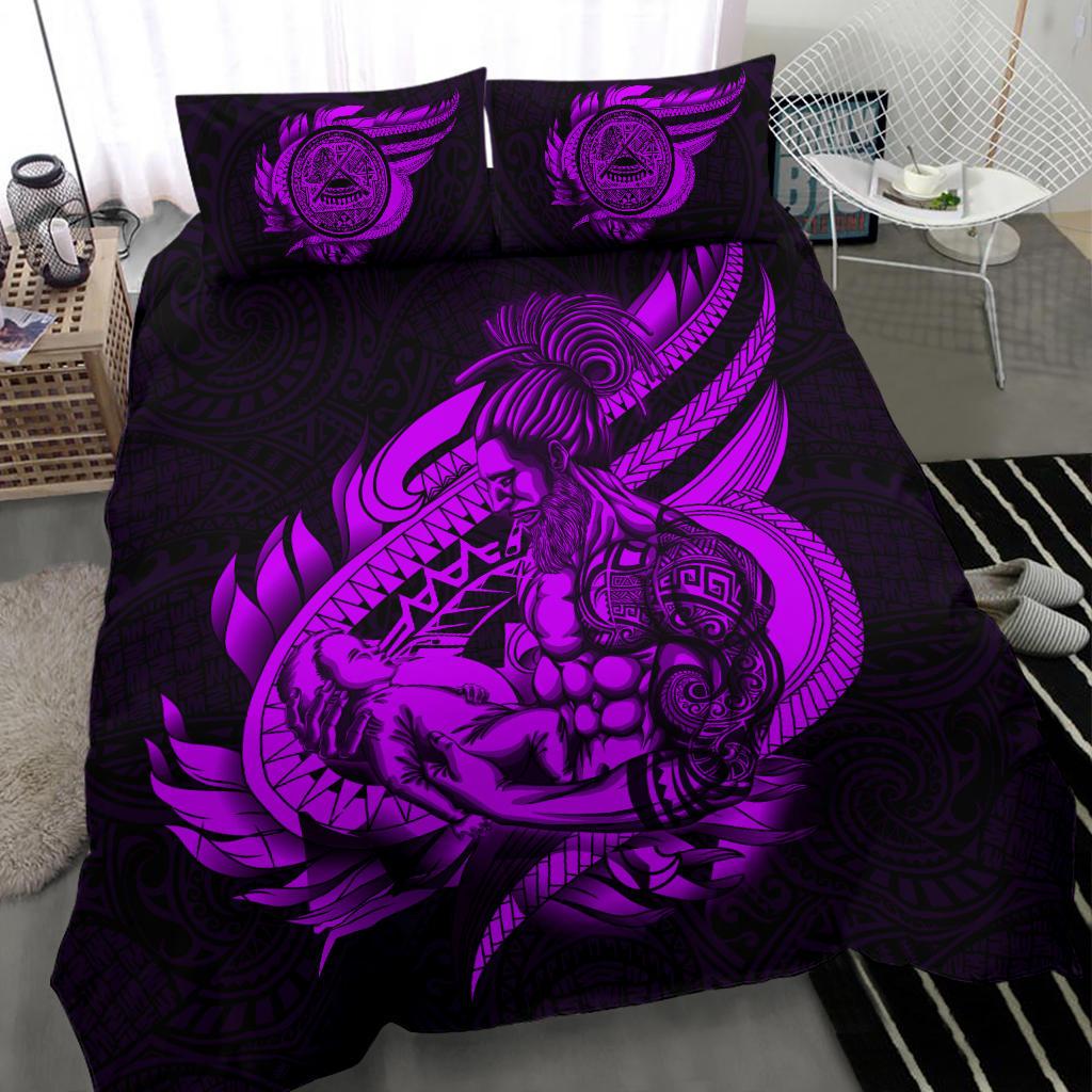 Polynesian Bedding Set - American Samoa Duvet Cover Set Father And Son Purple Purple - Polynesian Pride