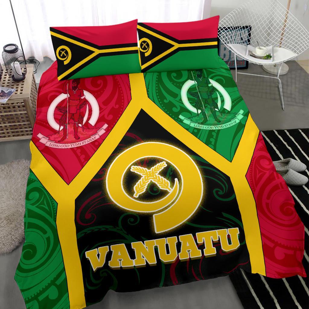 Vanuatu Polynesian Bedding Set - Vanuatu Flag and Coat Of Arms - Polynesian Pride