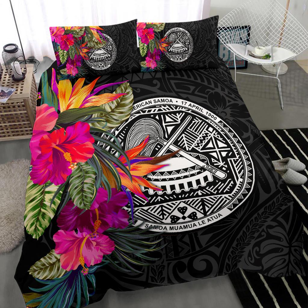 American Samoa Bedding Set - Polynesian Hibiscus Pattern Black - Polynesian Pride