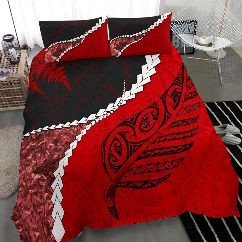 Paua Shell Maori Silver Fern Bedding Set, Red - Polynesian Pride
