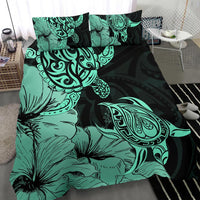 Hawaii Turtle Bedding Set Polynesian Hibiscus Art Turquoise AH - Polynesian Pride