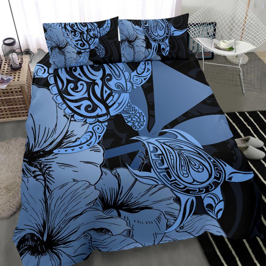 Hawaii Turtle Bedding Set Polynesian Hibiscus Art Ver 2.0 Blue AH - Polynesian Pride