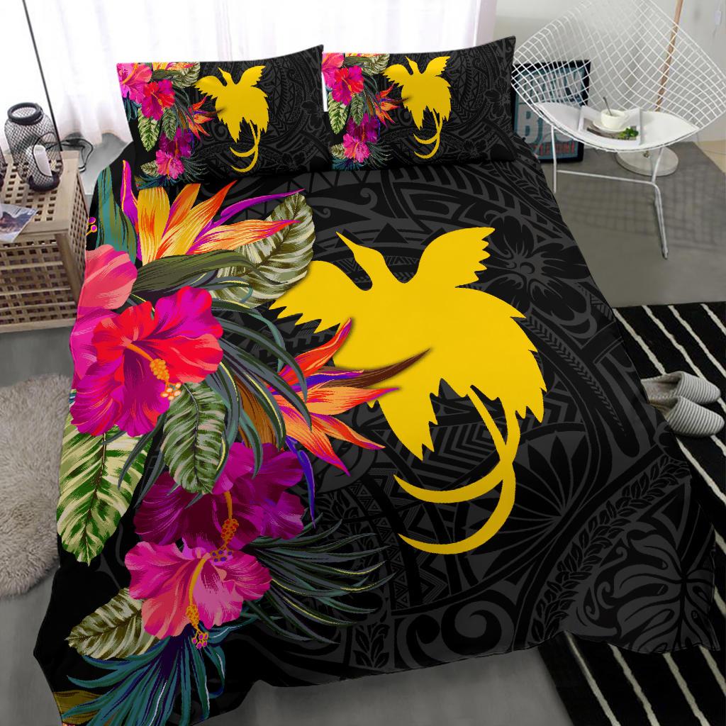 Papua New Guinea Bedding Set - Hibiscus Polynesian Pattern Black - Polynesian Pride