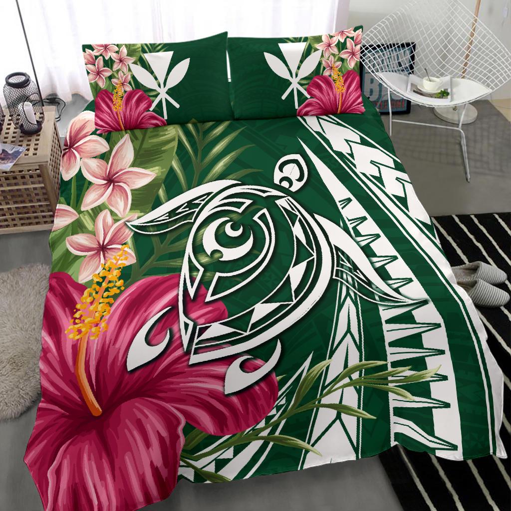 Hawaii Polynesian Turtle Tropical Hibiscus Plumeria Bedding Set - Green - Polynesian Pride