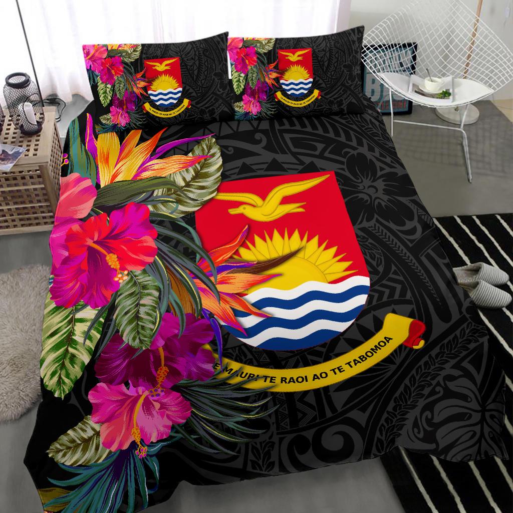 Kiribati Bedding Set - Polynesian Hibiscus Pattern Black - Polynesian Pride