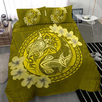 Hawaii Yin Yang Turtle Shark Hibiscus Plumeria Bedding Set - Yellow - Polynesian Pride