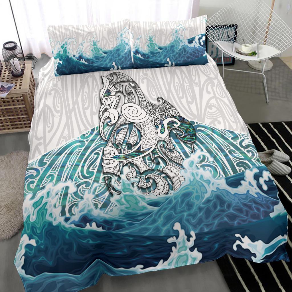 Maori Manaia The Blue Sea Bedding Set, White White - Polynesian Pride