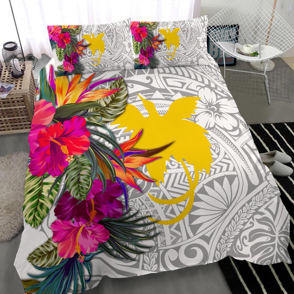 Papua New Guinea Bedding Set - Hibiscus Polynesian Pattern White Version - Polynesian Pride