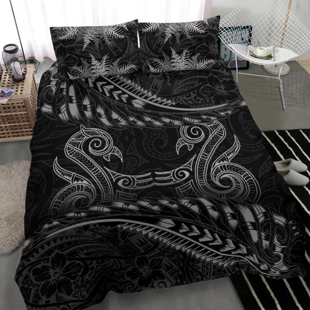 New Zealand Bedding Set Gray Manaia Maori - Silver Fern Duvet Cover - Polynesian Pride