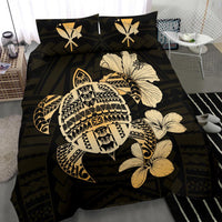 Hawaiian Kanaka Hibiscus Plumeria Mix Polynesian Turtle Bedding Set Gold AH - Polynesian Pride