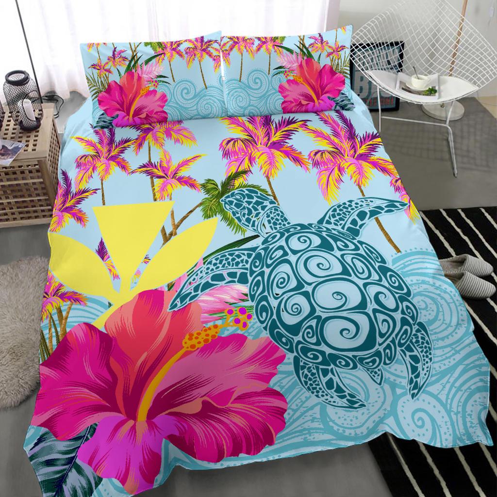 Hawaii Bedding Set - Hawaii Sea Turtle Hibiscus Kanaka Bedding Set - Polynesian Pride