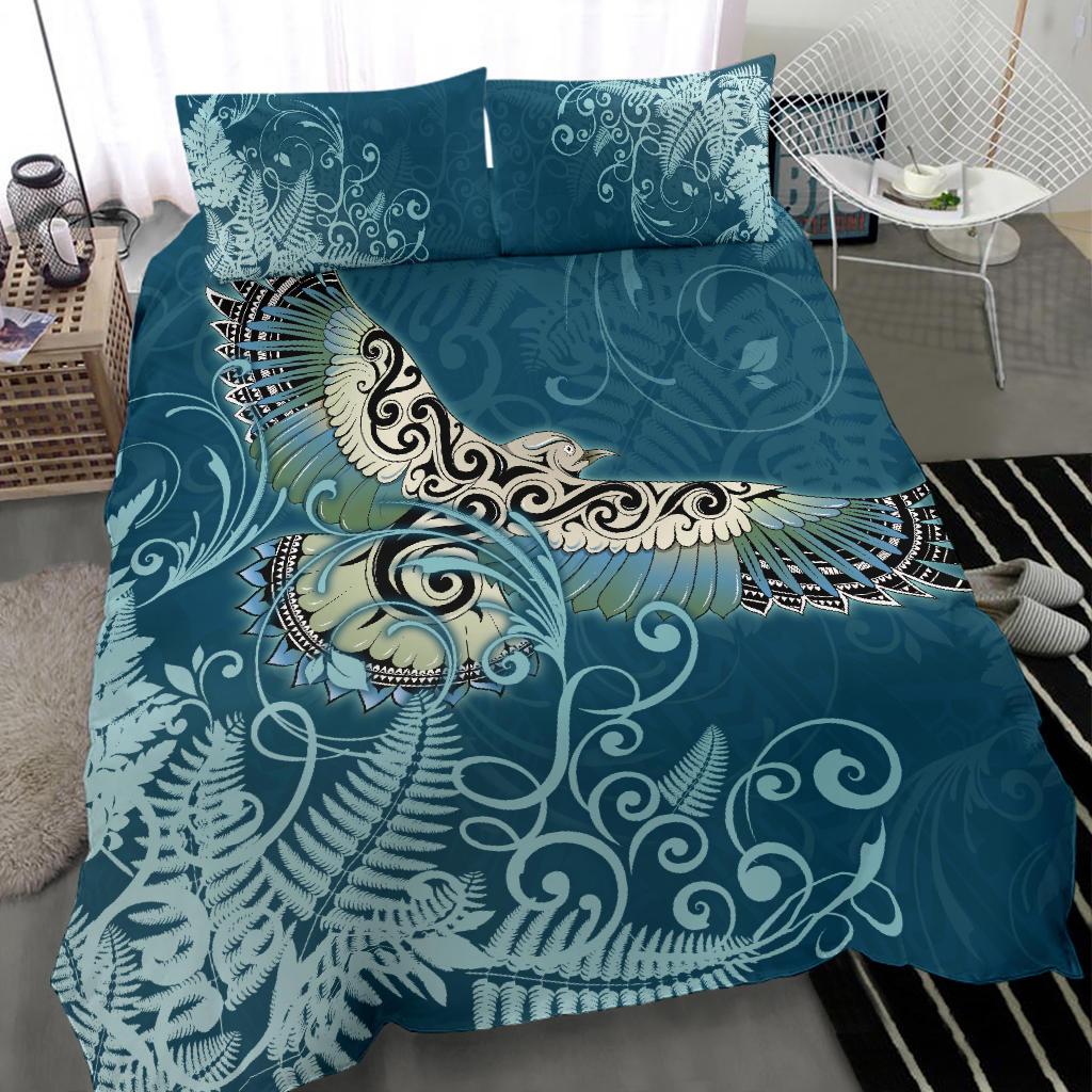 New Zealand Bedding Set Silver Fern Polynesian Style Maori Kea Bird - Polynesian Pride