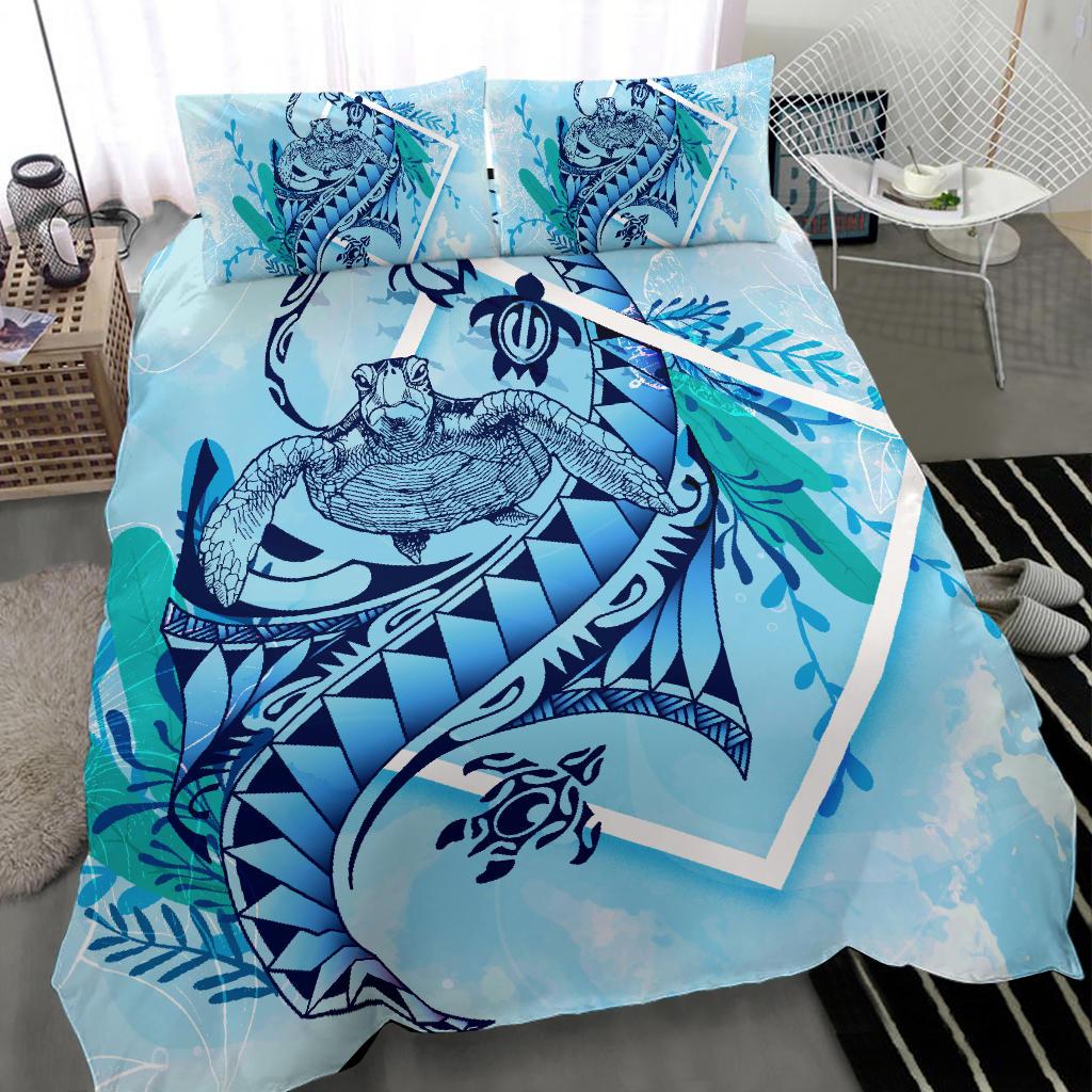 Polynesian Patterns Turtle Under The Sea Bedding Set Black - Polynesian Pride