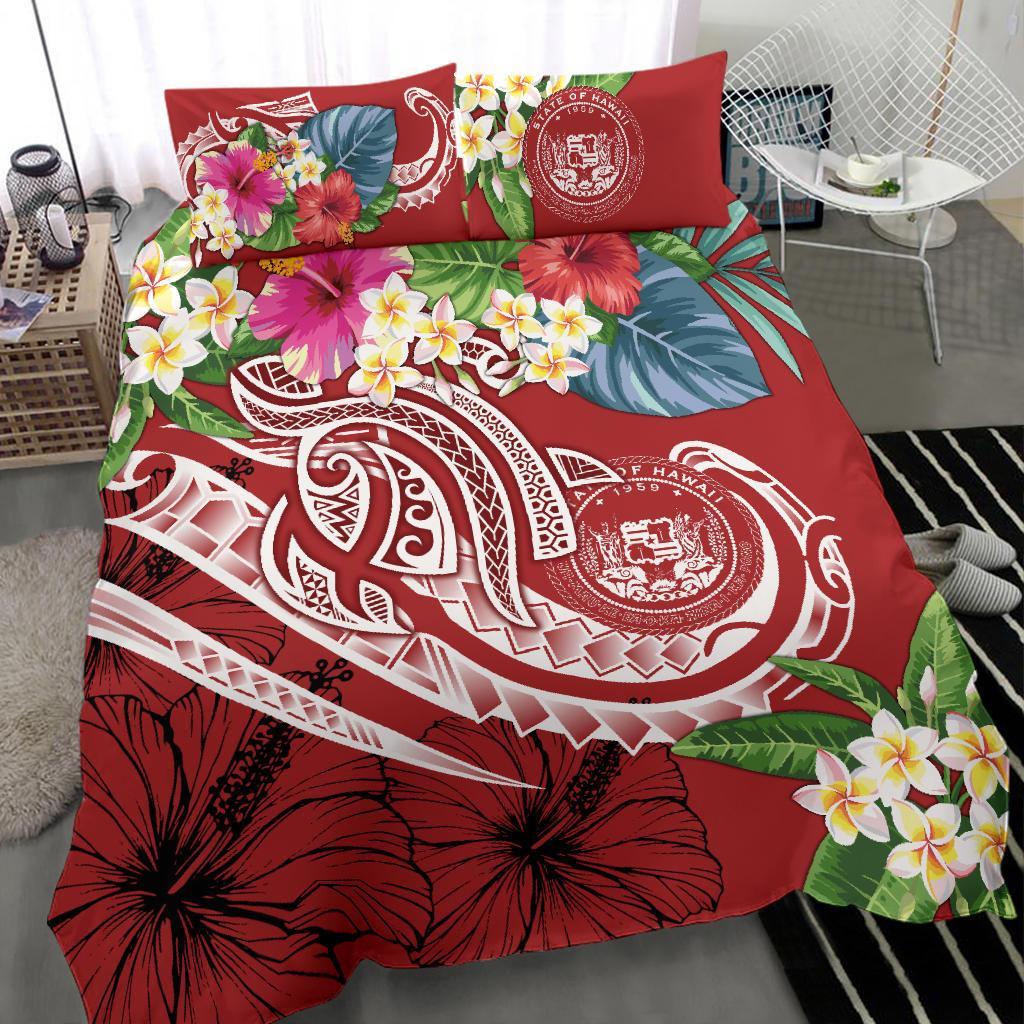 Polynesian Hawaii Bedding Set - Summer Plumeria (Red) - Polynesian Pride