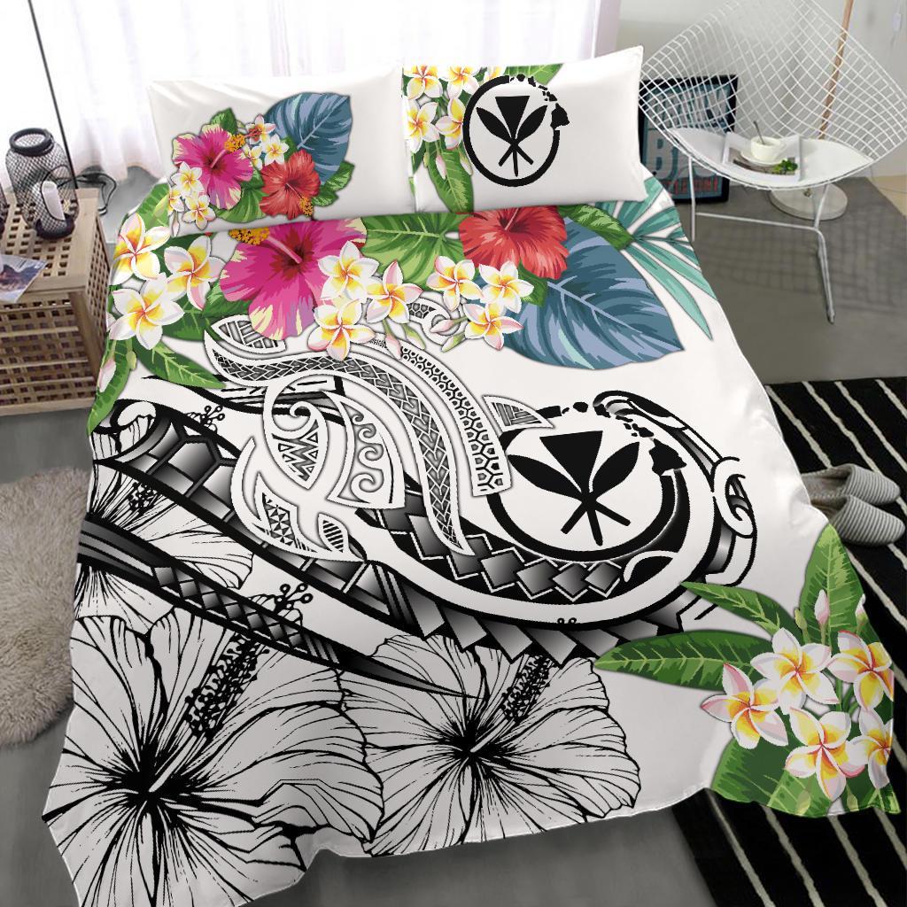 Polynesian Hawaii Kanaka Maoli Bedding Set - Summer Plumeria (White) - Polynesian Pride