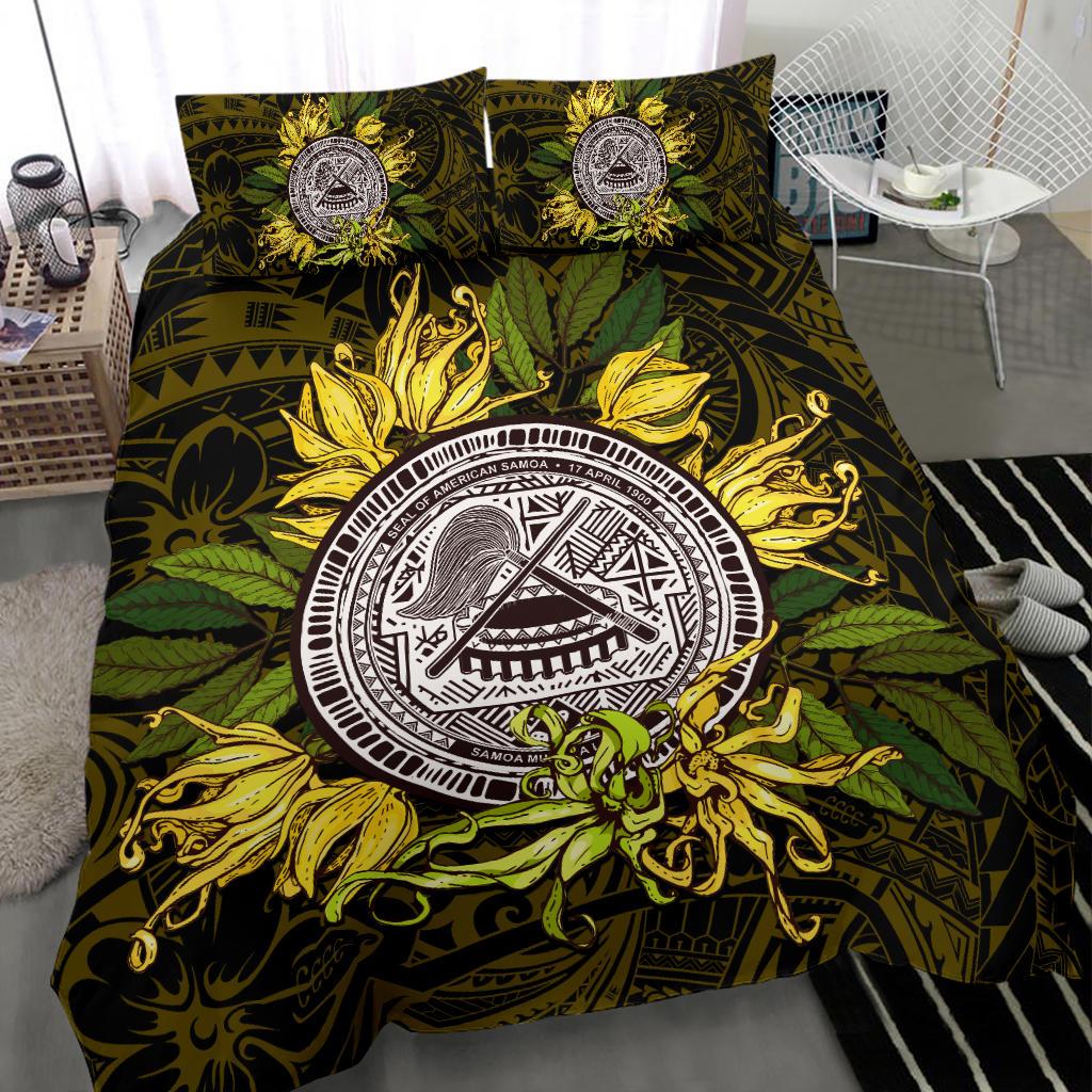 American samoa Bedding Set Ylang Ylang Flowers Black - Polynesian Pride