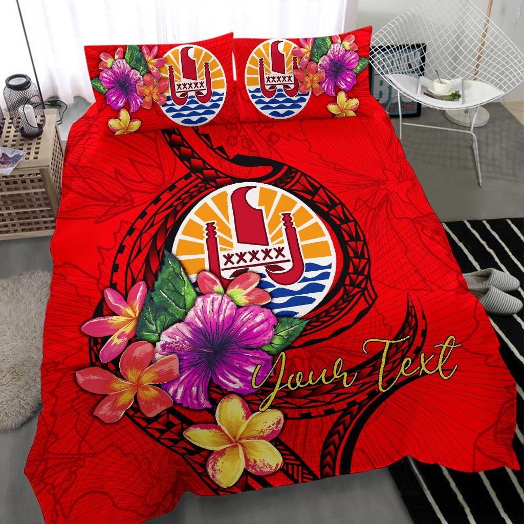 Polynesian Custom Personalised Bedding Set - Tahiti Duvet Cover Set Floral With Seal Red - Polynesian Pride