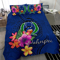 Micronesia Bedding Set - Pohnpei Duvet Cover Set Floral With Seal Blue - Polynesian Pride