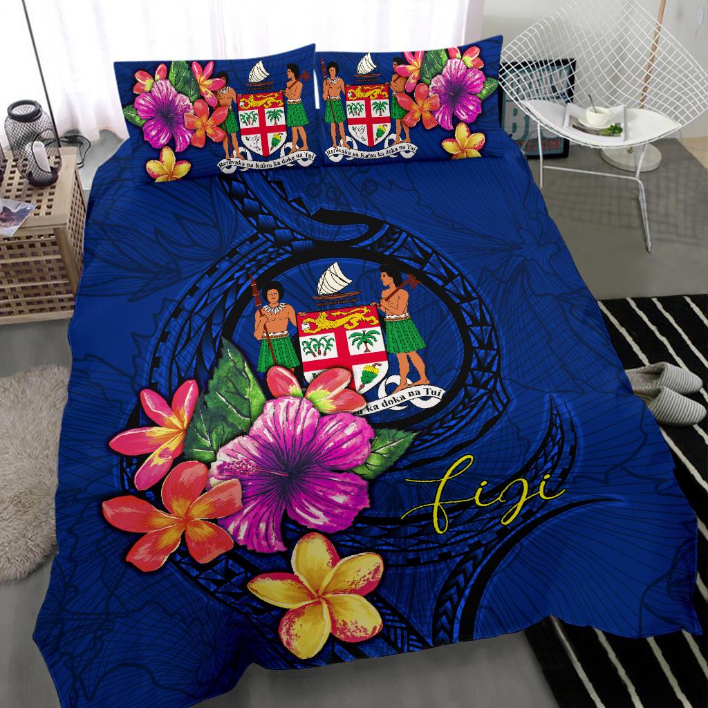 Polynesian Bedding Set - Fiji Duvet Cover Set Floral With Seal Blue - Polynesian Pride