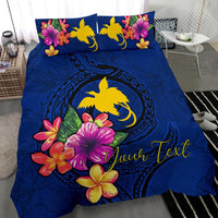 Polynesian Custom Personalised Bedding Set - Papua New Guinea Duvet Cover Set Floral With Seal Blue - Polynesian Pride