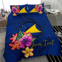 Polynesian Custom Personalised Bedding Set - Tokelau Duvet Cover Set Floral With Seal Blue - Polynesian Pride