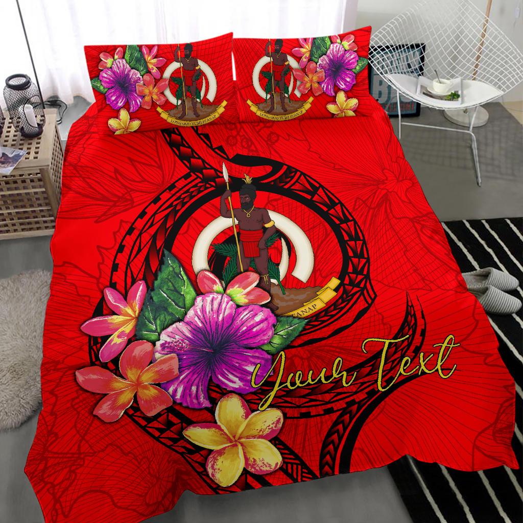 Vanuatu Polynesian Custom Personalised Bedding Set - Floral With Seal Red - Polynesian Pride