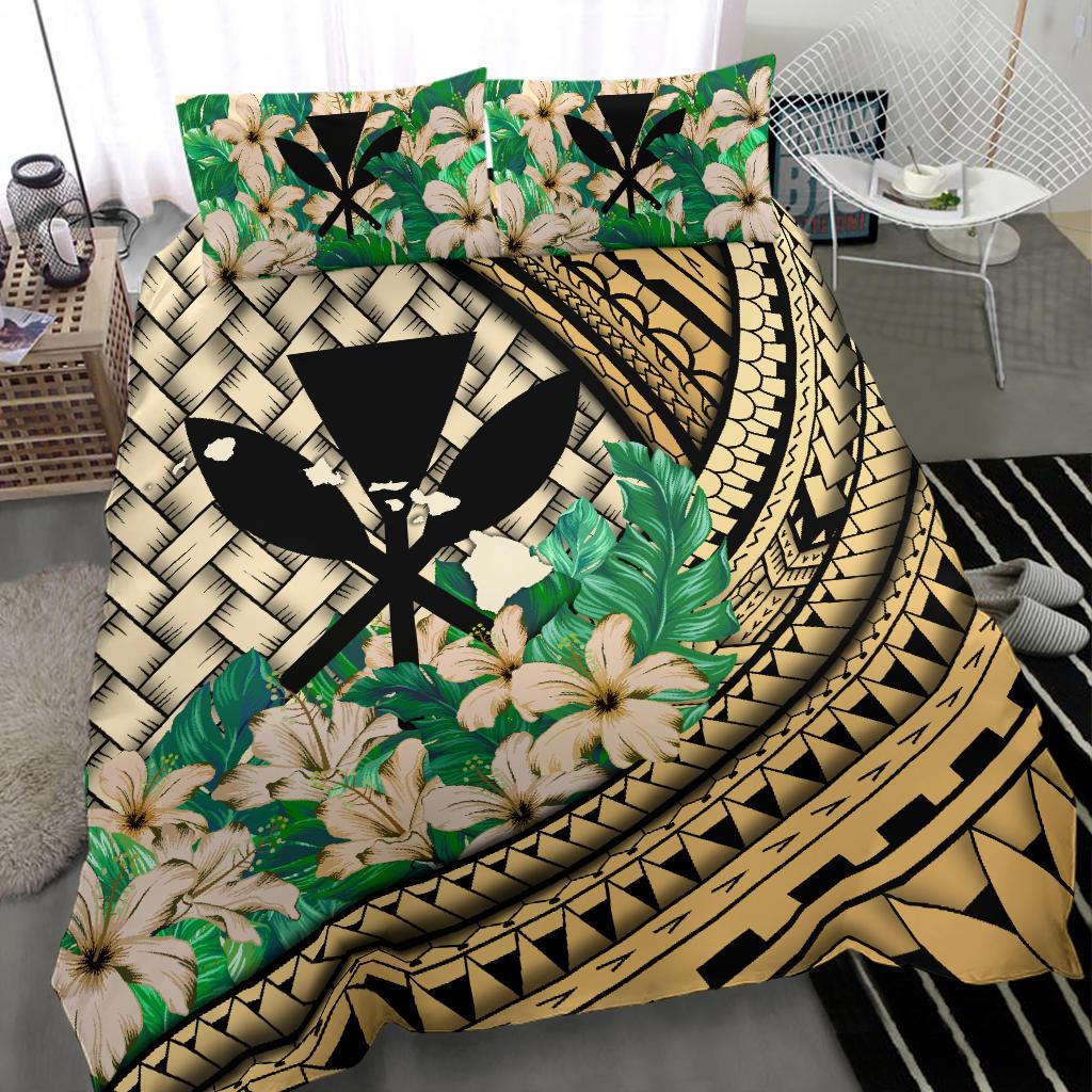Kanaka Maoli (Hawaiian) Bedding Set - Lauhala Polynesian Hibiscus Gold - Polynesian Pride