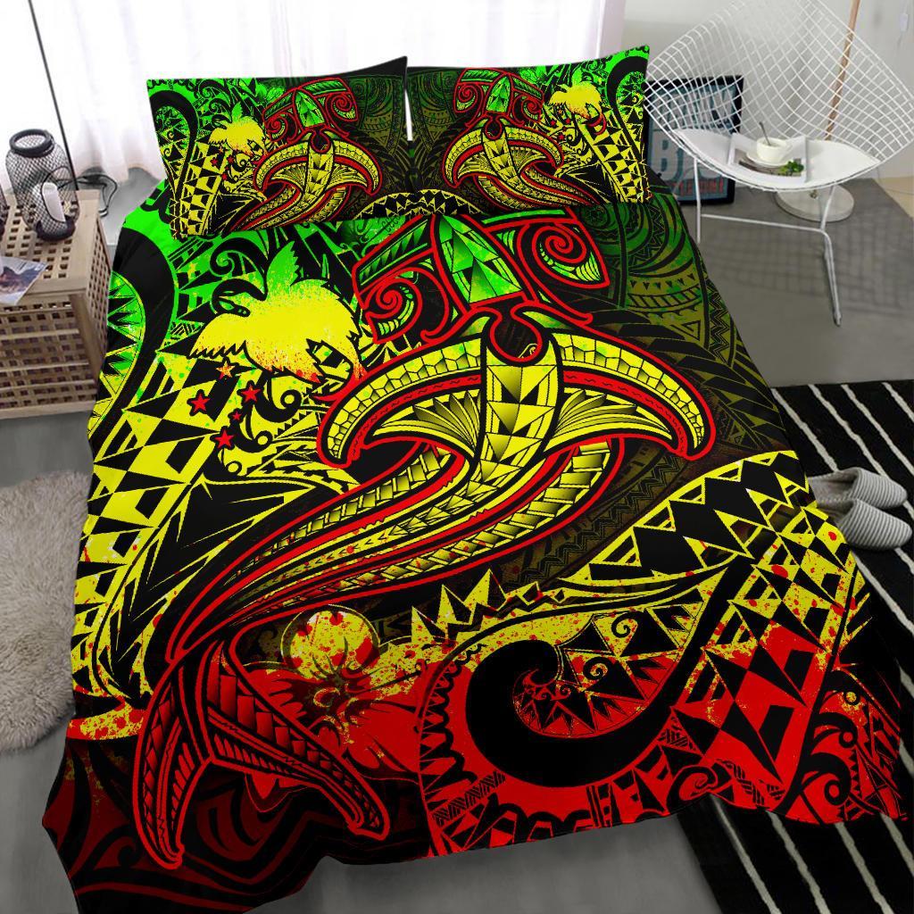 Papua New Guinea Bedding Set - Reggae Shark Polynesian Tattoo - Polynesian Pride