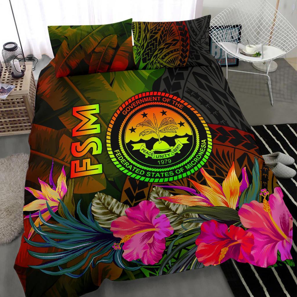 Federated States of Micronesia Polynesian Bedding Set - Hibiscus and Banana Leaves - Polynesian Pride