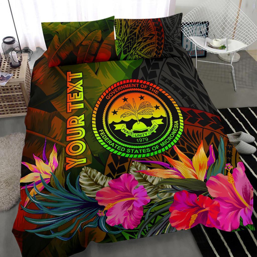 Federated States of Micronesia Polynesian Personalised Bedding Set - Hibiscus and Banana Leaves - Polynesian Pride