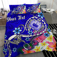 Samoa Custom Personalised Bedding Set - Turtle Plumeria (Blue) - Polynesian Pride