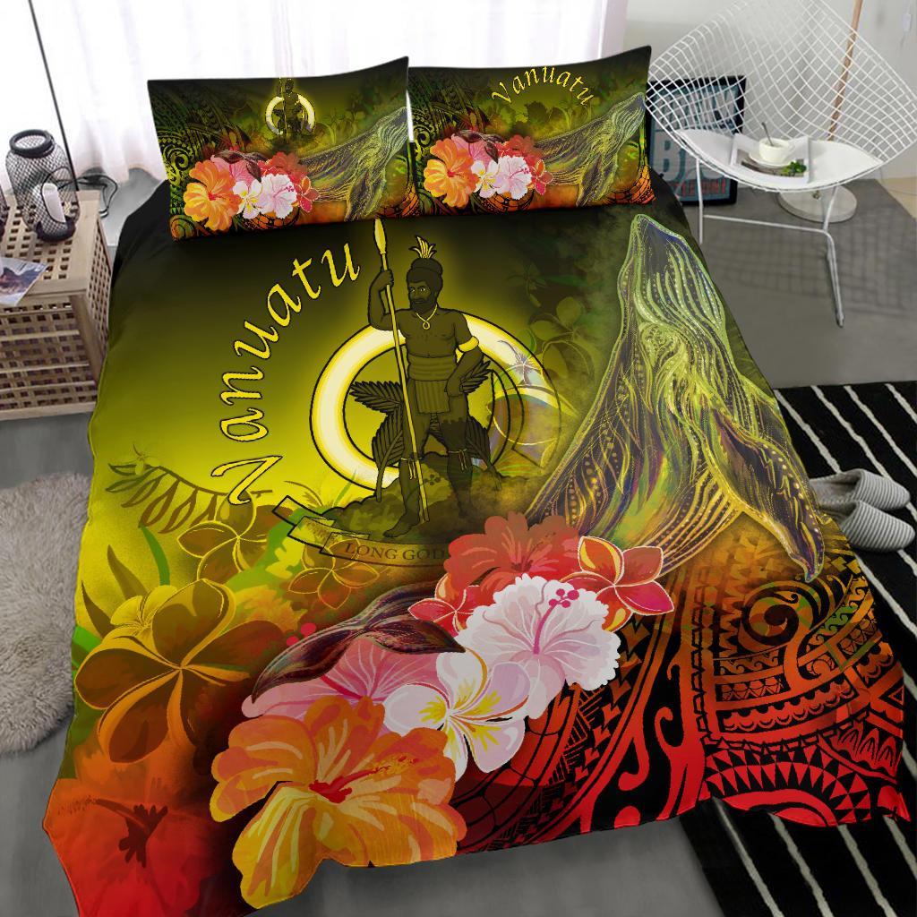 Vanuatu Bedding Set - Humpback Whale with Tropical Flowers (Yellow) Yellow - Polynesian Pride