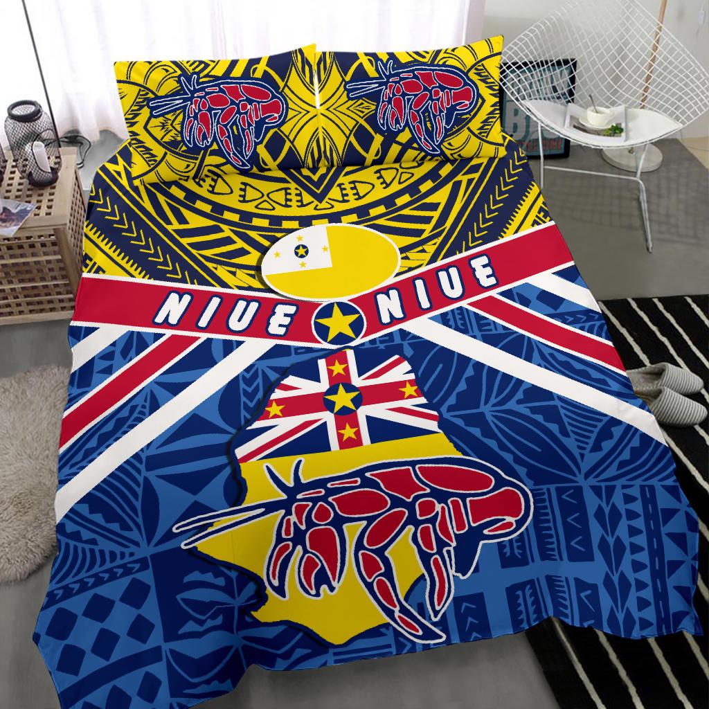 Niue Rugby Bedding Set Polynesian Crab Map - Polynesian Pride