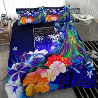 Fiji Bedding Set - Humpback Whale with Tropical Flowers (Blue) - Polynesian Pride