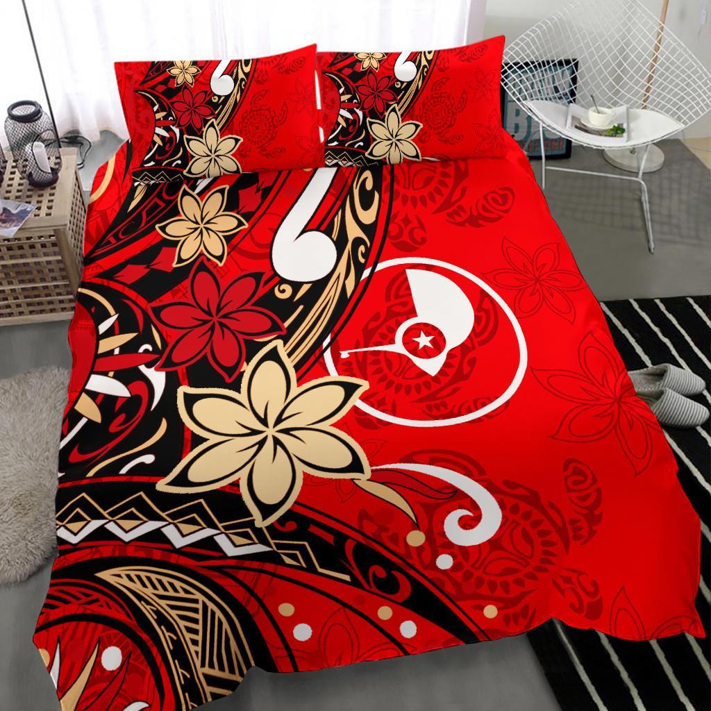 Yap Bedding Set - Tribal Flower With Special Turtles Red Color - Polynesian Pride