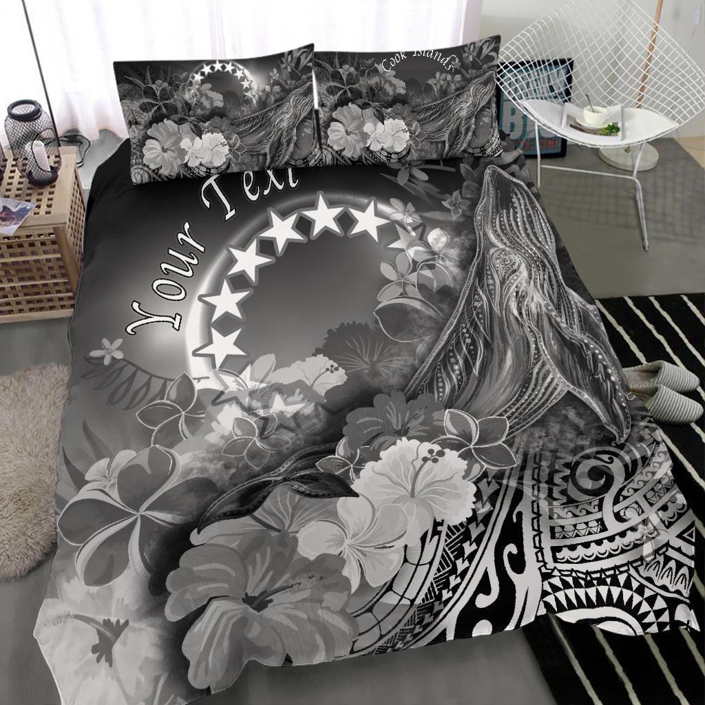 Cook Islands Custom Personalised Bedding Set - Humpback Whale with Tropical Flowers (White) - Polynesian Pride