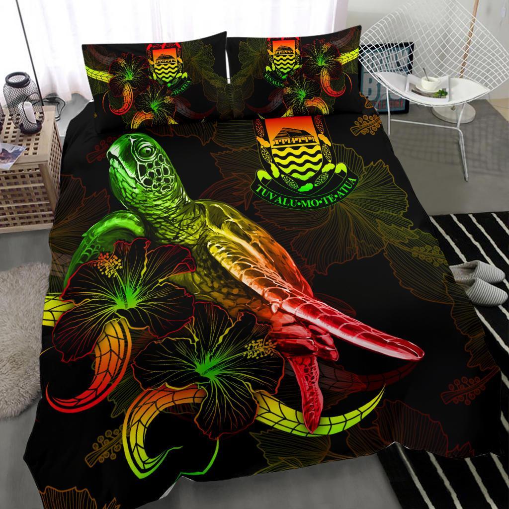 Tuvalu Polynesian Bedding Set - Turtle With Blooming Hibiscus Reggae - Polynesian Pride