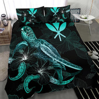 Hawaii Polynesian Bedding Set - Turtle With Blooming Hibiscus Turquoise - Polynesian Pride