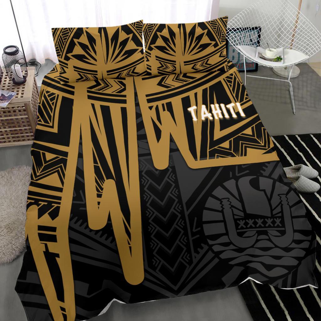 Tahiti Bedding Set - Tahiti Seal In Heartbeat Patterns Style (Gold) - Polynesian Pride