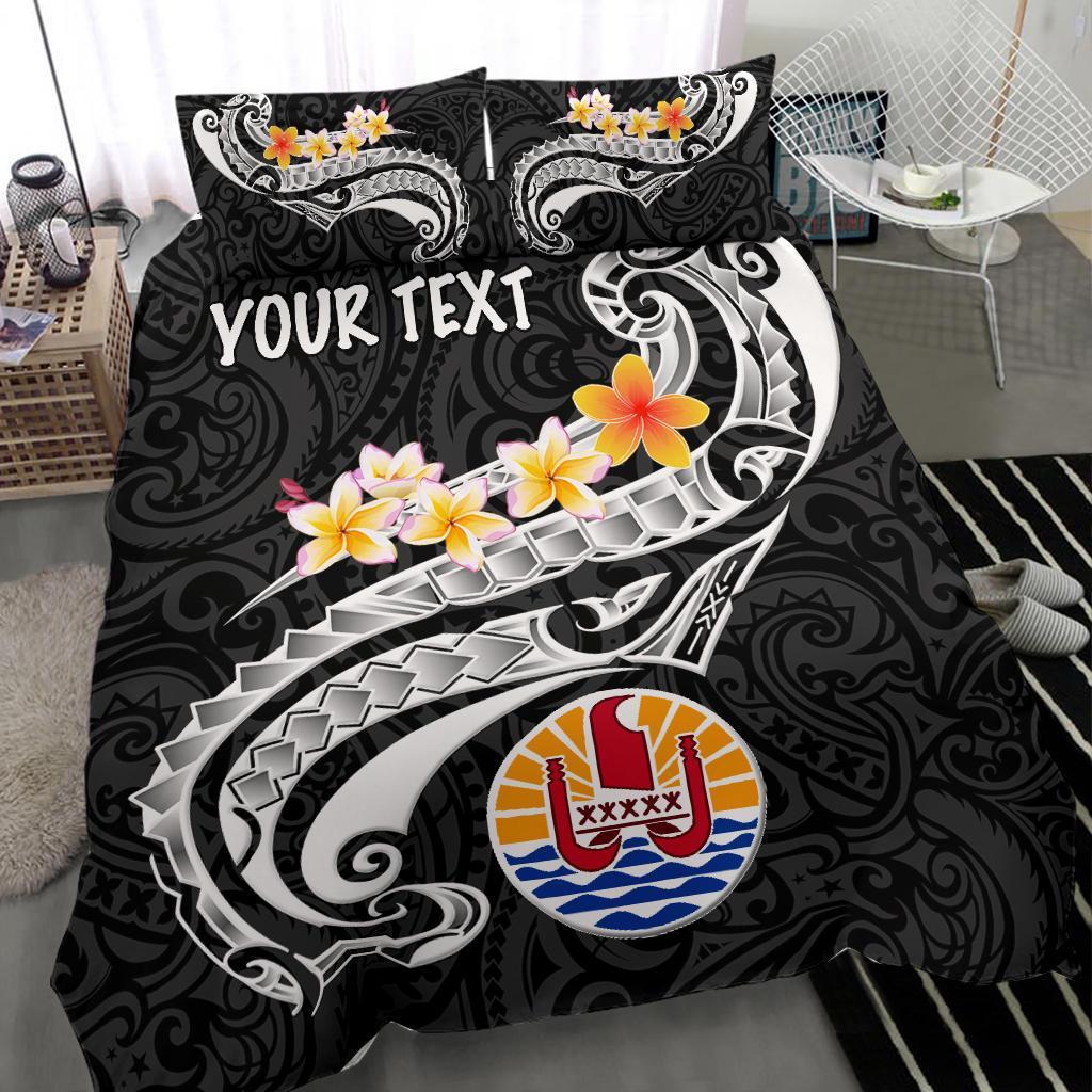 Tahiti Custom Personalised Bedding Set - Tahiti Seal Polynesian Patterns Plumeria (Black) - Polynesian Pride