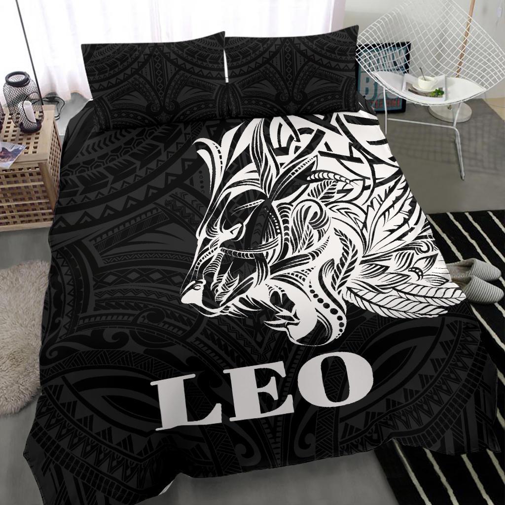 Sun In Leo Zodiac Bedding Set Polynesian Tattoo Simple - White - Polynesian Pride